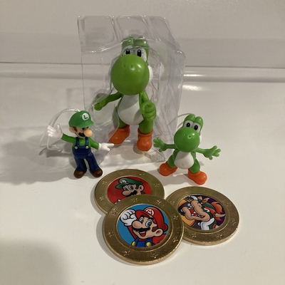 #ad Super Mario Bundle Yoshi Figurines Mini Luigi amp; Mario Luigi Bowser Coins New $7.95