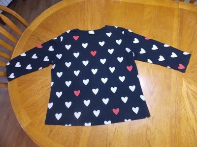Jess & Jane Shirt Womens Large Black Hearts Valentine's Long Sleeve Cotton Top