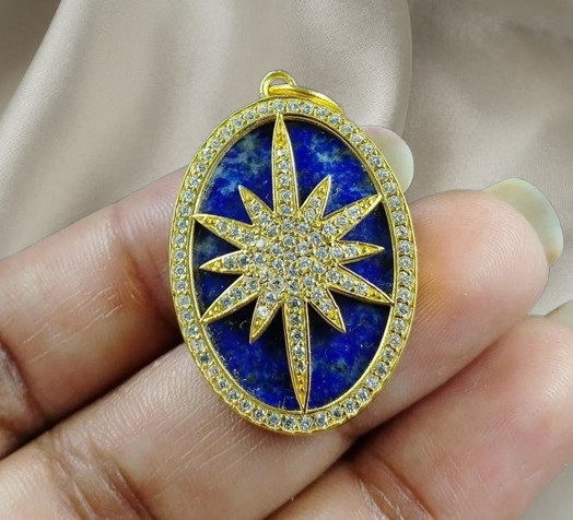 Diamond Star Lapis Lazuli 925 Sterling Silver Charm Pendant