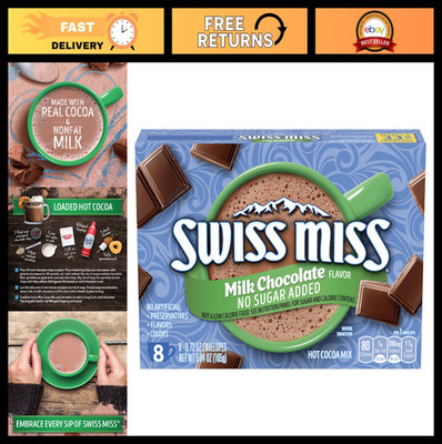 No Sugar Added Hot Cocoa Mix - Milk Chocolate Flavor, 8 Envelopes, 12 Boxes