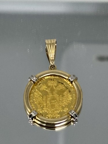 1 Austria Gold Ducat Coin Pendant, 1915 Ducat in 14Kt Gold Bezel - Stunning - Picture 7 of 7