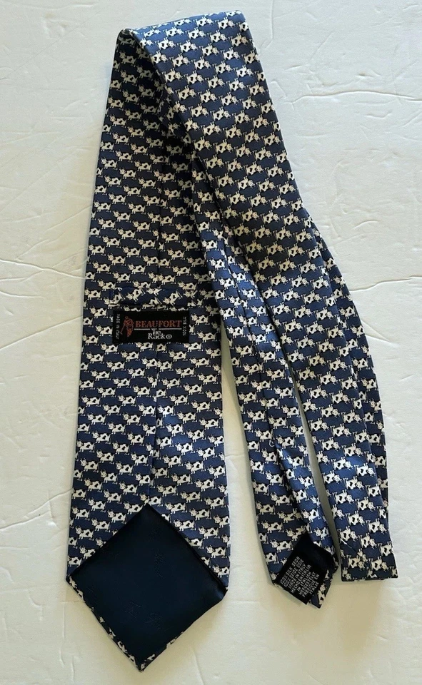 "Corbata BEAUFORT 3,75"" Estampado de Corbata de Vaca Granja Azul Seda Italiana Cuello Corbata Granero Lechero" Foto 4 de 4