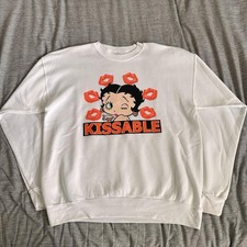 Vintage Betty Boop Sweatshirt Womens L Kisses Fleece 90s Valentine