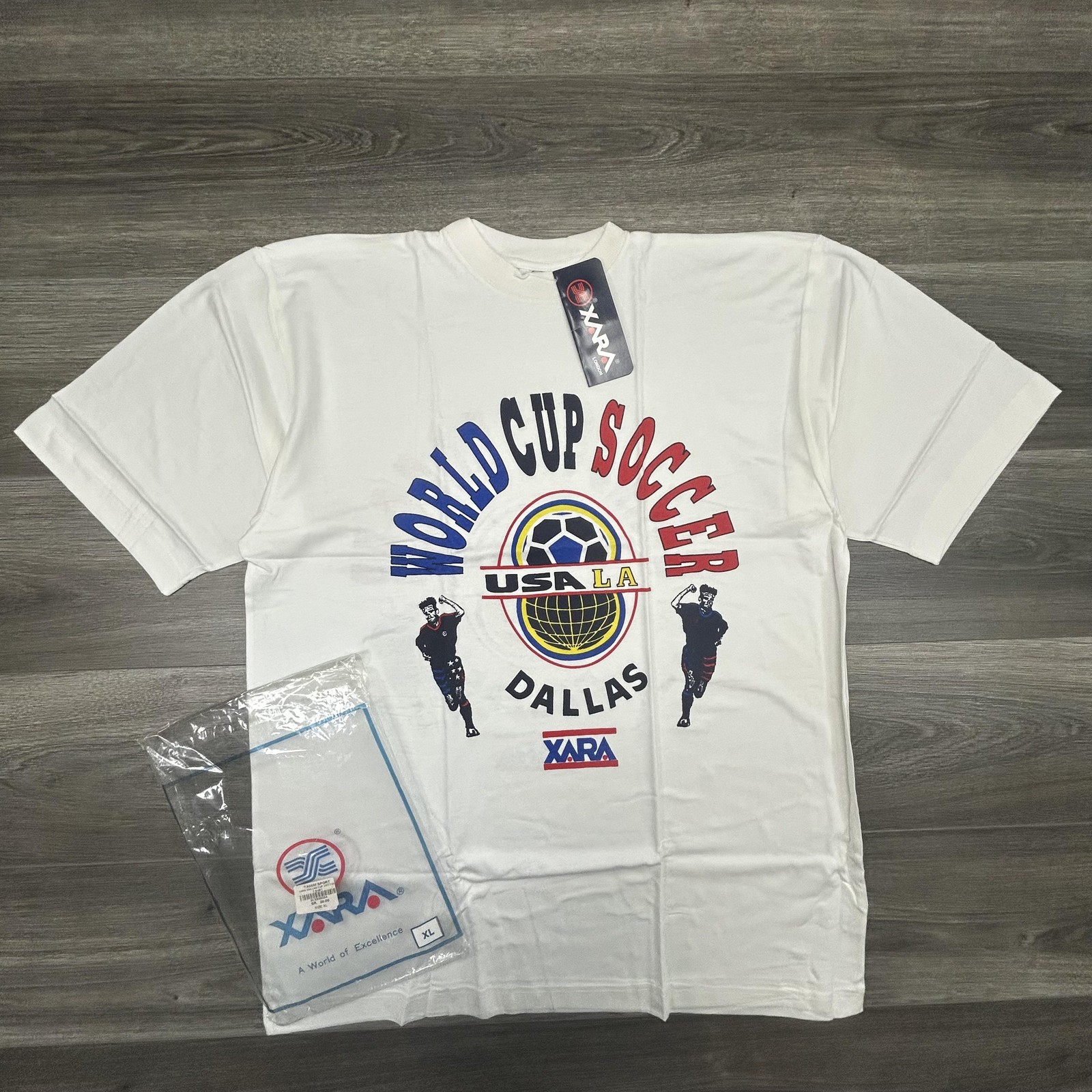 Vintage World Cup Shirt Mens XL White Dallas LA XARA Soccer Deadstock USA 90s