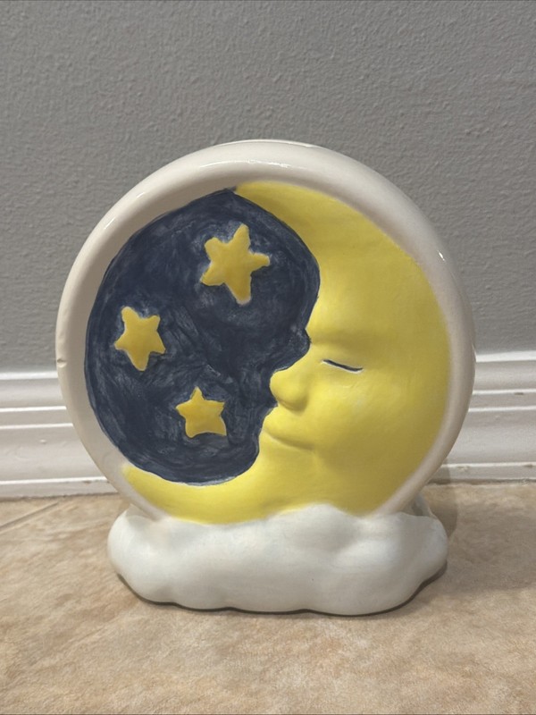 Vintage Ceramic Celestial Sun and Moon Two-Sided Coin Bank