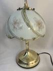 3-Way Touch Accent Lamp Gold tone 6-panel Glass Swoop Shade Pink Floral 11.5”