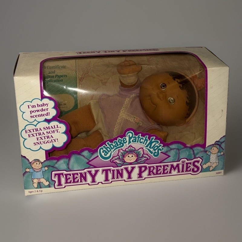 Vintage Hasbro Cabbage Patch Kids Teeny Tiny Preemies Baby Doll w Birth cert