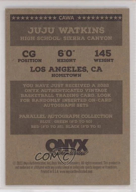 2022 Onyx Vintage Competitors Auto JuJu Watkins #CAWA Auto - Image 2 of 2