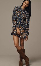 Farm Rio Pineapple Ikat Long-Sleeve Raglan Mini Dress Size Xxsmall Nwt