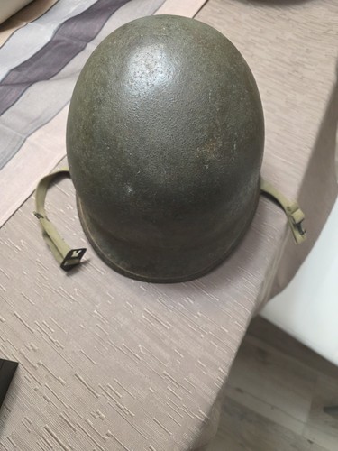 WW2 Steel pot Military Helmet with Liner, Chinstrap, Olive Drab, Marked 1285D s