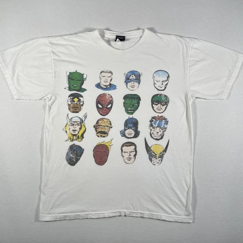 Vintage Marvel Shirt Mens Large White Superhero Faces Avengers Wolverine Y2K