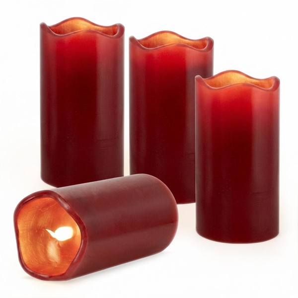LED Wachs Kerze Rot + Timer 13X7 Cm 4Er Set - Weihnachten Advent Hochzeit Deko-image
