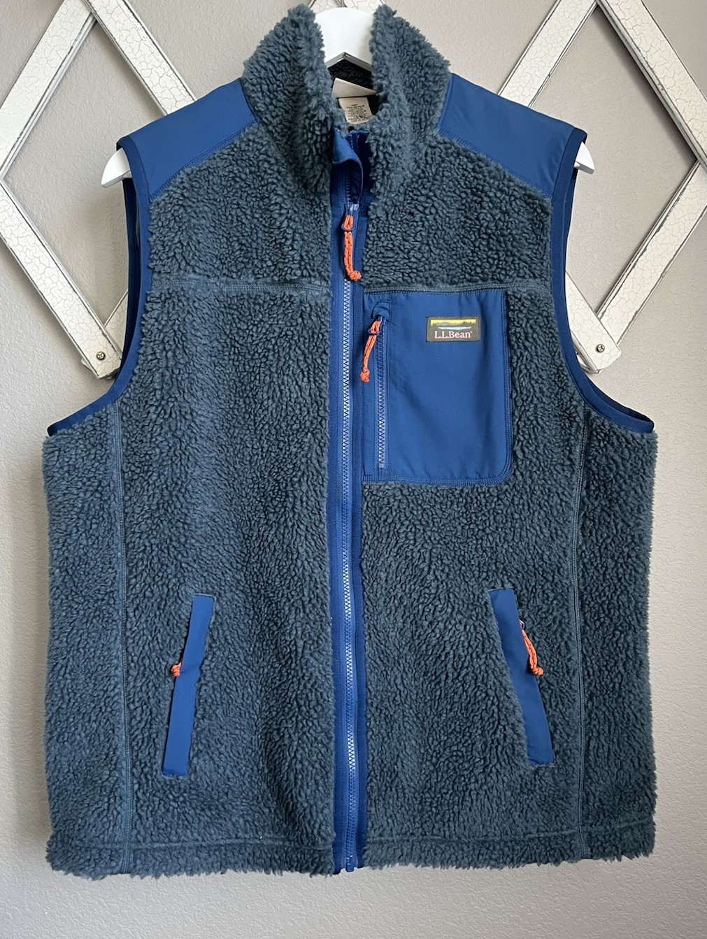 L.L. Bean Men's L Full Zip Sherpa Fleece Vest 519060 Blue