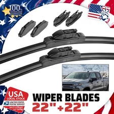 22" + 22" OEM Quality Bracketless Windshield Wiper Blades U/J-Hook All Season