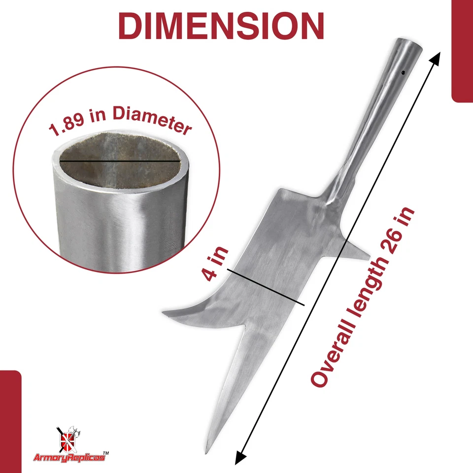 Cabeza de lanza de pico inglés funcional forjada a mano pretaladrada de inspiración medieval Foto 2 de 4