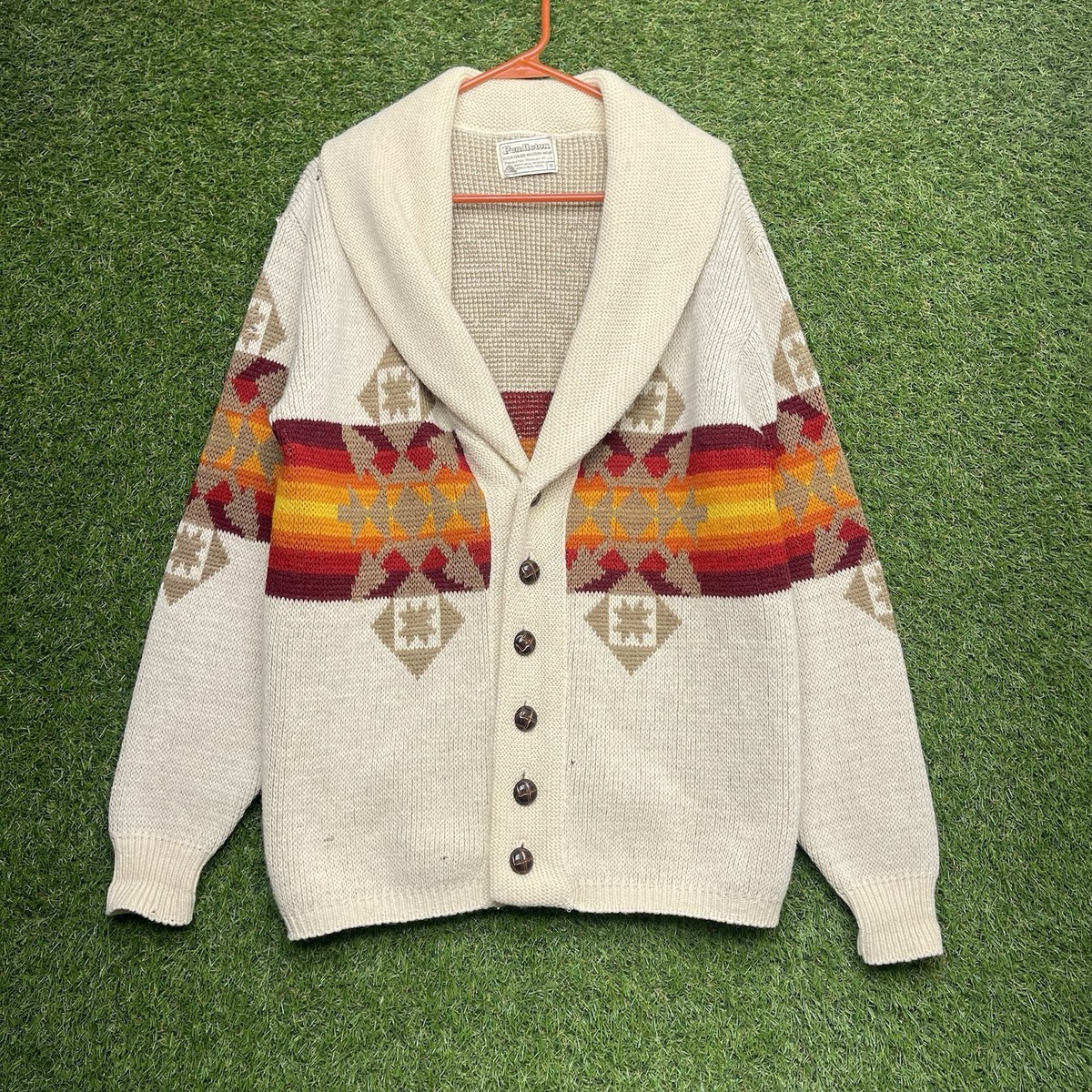 Vintage Pendleton Sweater Mens Small Aztec Cardigan 100% Virgin