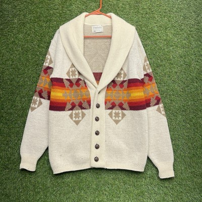 Vintage Pendleton Sweater Mens Small Aztec Cardigan 100% Virgin