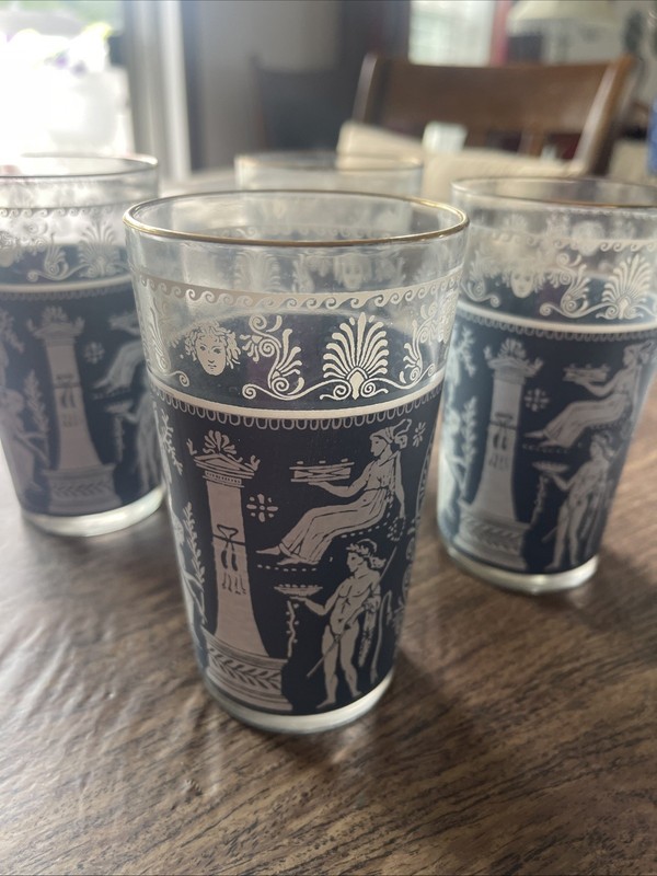 Vintage Jeanette Wedgewood Hellinic Roman Glasses Set Of 4