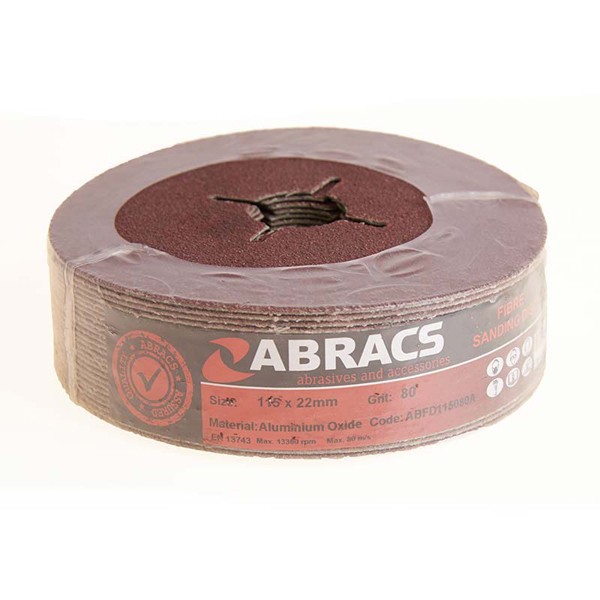 ABFD115080A Fibre Sanding Discs 25 Pieces 115mm x 80 grit Aluminium Oxide Abracs