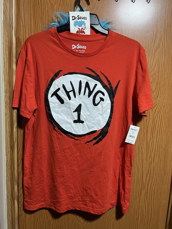 Dr. Seuss Mens Adult XL Thing 1 Red Graphic Print T-Shirt and Beanie Combo