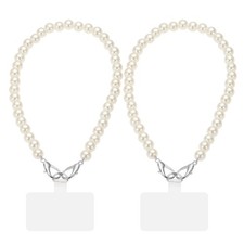 2Pcs Phone Wrist Strap 16" Cellphone Pearl Chain with Tether Tabs  Silver Clasp