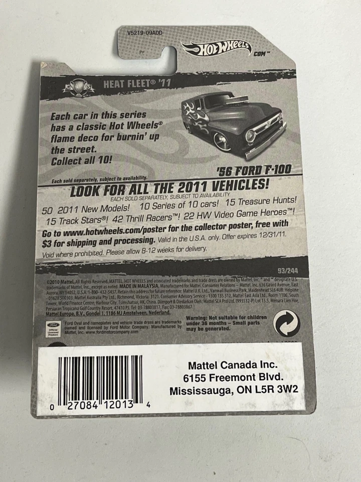 2011 Hot Wheels #93 Heat Fleet 3/10 56 Ford F-100 variante azul com cromo MC5 A122 - Imagem 2 de 2