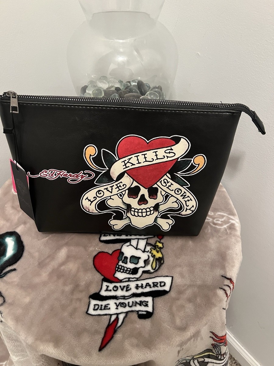 ED HARDY Love Kills Slowly Makeup Cosmetics Toiletry Clutch Bag