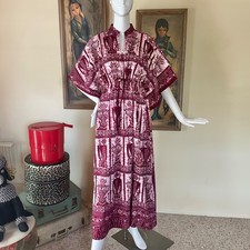 Vintage 1970s Hippie Batik Angel Sleeves Caftan Maxi Dress Dashiki S M L