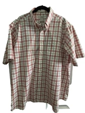 LL Bean Shirt Mens XL Red/Wht Plaid Button Down Wrinkle Stain Resistant Cotton