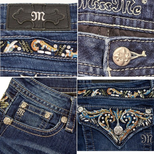 Miss Me Jeans Women Sz 28 Signature Boot (fit 30x33) Bling Flab Pockets Low Rise - Picture 8 of 15
