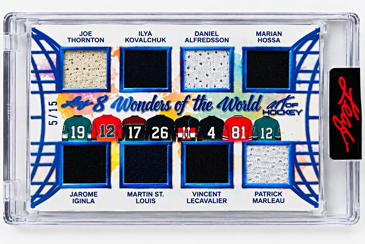 Leaf 2022 Art of Hockey 8 Wonders Game-Used Memorabilia #/15, 5 HOF Joe Thornton