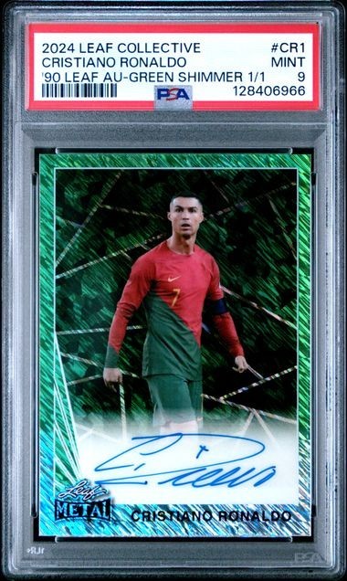 PSA 9 - 2024 Leaf Collective CRISTIANO RONALDO Green Shimmer AUTO 1/1 (6966)