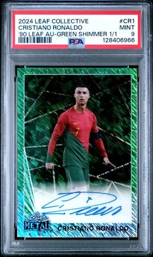 PSA 9 - 2024 Leaf Collective CRISTIANO RONALDO Green Shimmer AUTO 1/1 (6966)