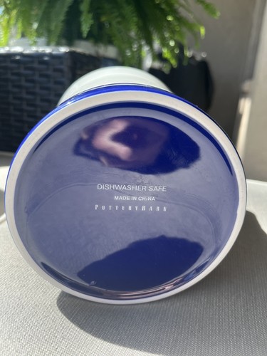 Pottery Barn Cream White w/Cobalt Blue Stoneware Utensil Holder Kitchen MINT! - Picture 2 of 7