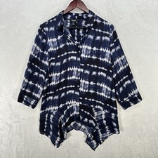 Simply Vera Wang Top Womens S Blue Tie Dye Button Up Fairy Asymmetric Tunic