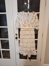 anthropologie Farm Rio dress Small  White Festive Boho