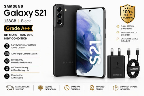 Samsung Galaxy S21 128GB Schwarz Entsperrt Grade A++ 95% Akku Voll Funktionsfähig + Ch