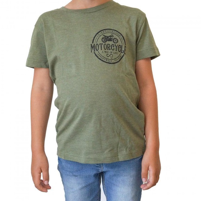 Tee Shirt Kid Enfant pour moto L'Entourloop Patch Kaki taille 6 ans