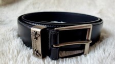 Rare Gucci Leather 38" Long Belt w/ Bee Silver Buckle Logo 96cm - Size 30/32