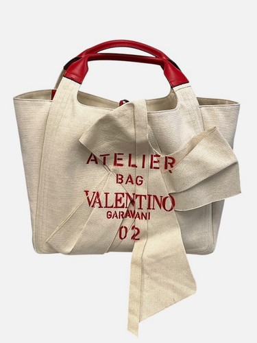 Valentino Garavani Women's Beige Logo Bow Edition Atelier Canvas Large Tote Bag