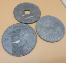 3x Metal jumbo 3" KENNEDY HALF DOLLAR for Magic Tricks 1 w/hole