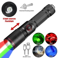 4 Color Light Source Flashlight 1000LM Hunting LED Light Zoom Torch USB Charging