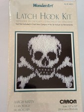 WonderArt 12x12 Latch Hook Kit 4801 Skull Bones Made In USA New
