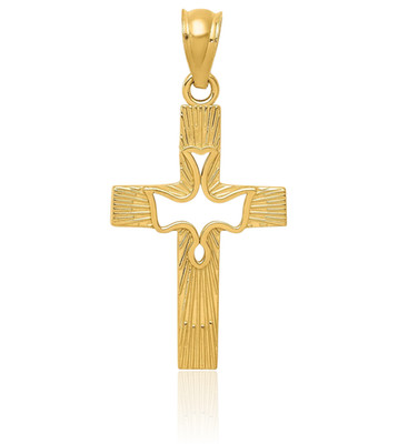 14K massives Gelbgold großes Taubenkreuz Anhänger Halskette 26mm 1 Zoll poliert,