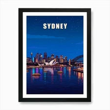 Sydney Vintage Travel Poster 32 Art Framed Wall Art Poster Canvas Print Picture