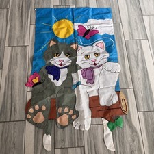 Cats Kittens Sitting On Log Outdoor Garden House Flag Summer Spring Double Sided