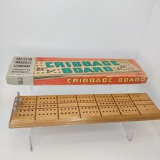 Vintage 1960s Milton Bradley Wooden Cribbage Board w/6 Metal Pegs 4626  Box