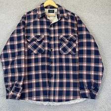 Vintage Sears 70's Perma-Prest Men's Large Flannel Shirt Jacket Quilt Lined
