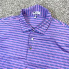 Peter Millar Summer Comfort Men XL Pink Blue Stripe Golf Polo Shirt Short Sleeve