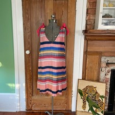 Anthropologie Foxiedox Bright Striped Crinkle Shoulder Tie Dress - Sz Small 💛🎀